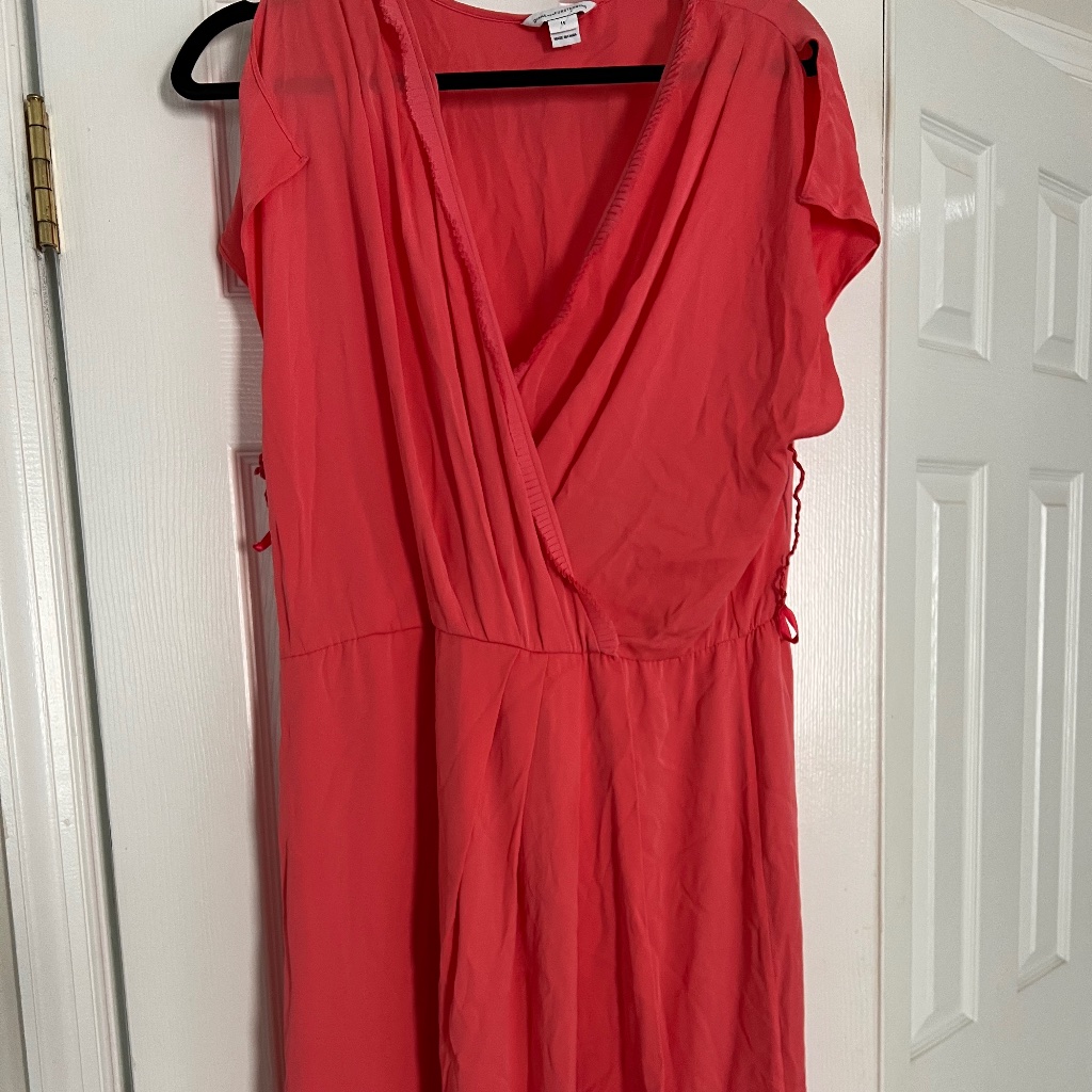 Dvf Diane Von Furstenberg Coral Pink Silk Dress, Chic! Size 14